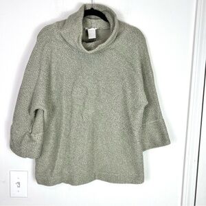 Soft Surroundings Sweater womens medium grey funnel neck oversized 3/4 sleeve